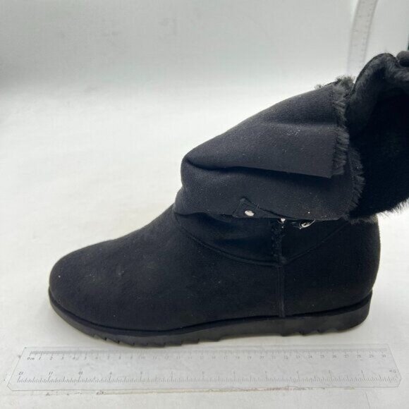 Black Women's Mid Calf Fully Fur Lined Winter Snow Boot with Chic Buckles Shoe - Picture 2 of 8